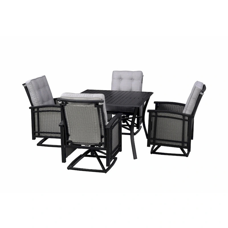 Ensemble de salle à manger d'extérieur 5 pièces Palmetto en aluminium et osier avec coussins - N/A