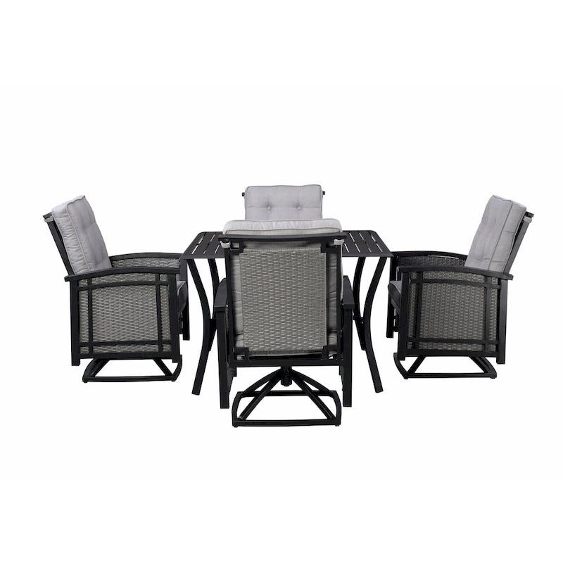 Ensemble de salle à manger d'extérieur 5 pièces Palmetto en aluminium et osier avec coussins - N/A