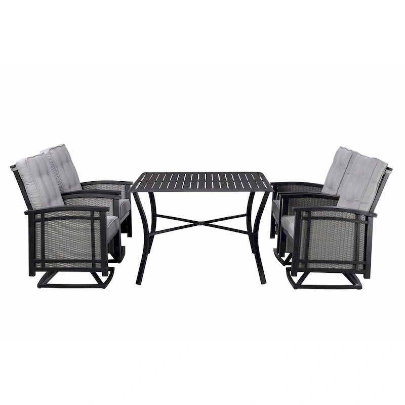 Ensemble de salle à manger d'extérieur 5 pièces Palmetto en aluminium et osier avec coussins - N/A