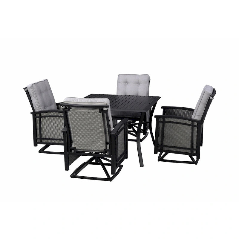 Ensemble de salle à manger d'extérieur 5 pièces Palmetto en aluminium et osier avec coussins - N/A