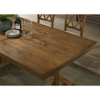 Ensemble de salle à manger 7 pièces en bois de style ferme moderne Enna de Roundhill Furniture avec table à tréteaux, finition bois flotté brossé