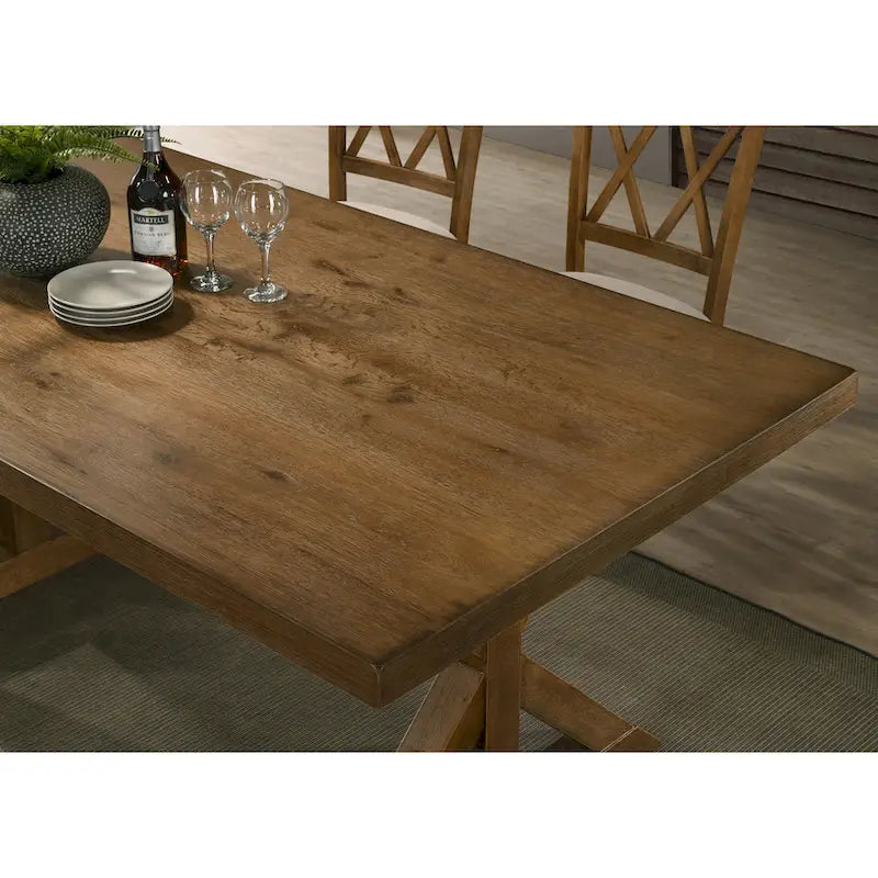 Ensemble de salle à manger 7 pièces en bois de style ferme moderne Enna de Roundhill Furniture avec table à tréteaux, finition bois flotté brossé