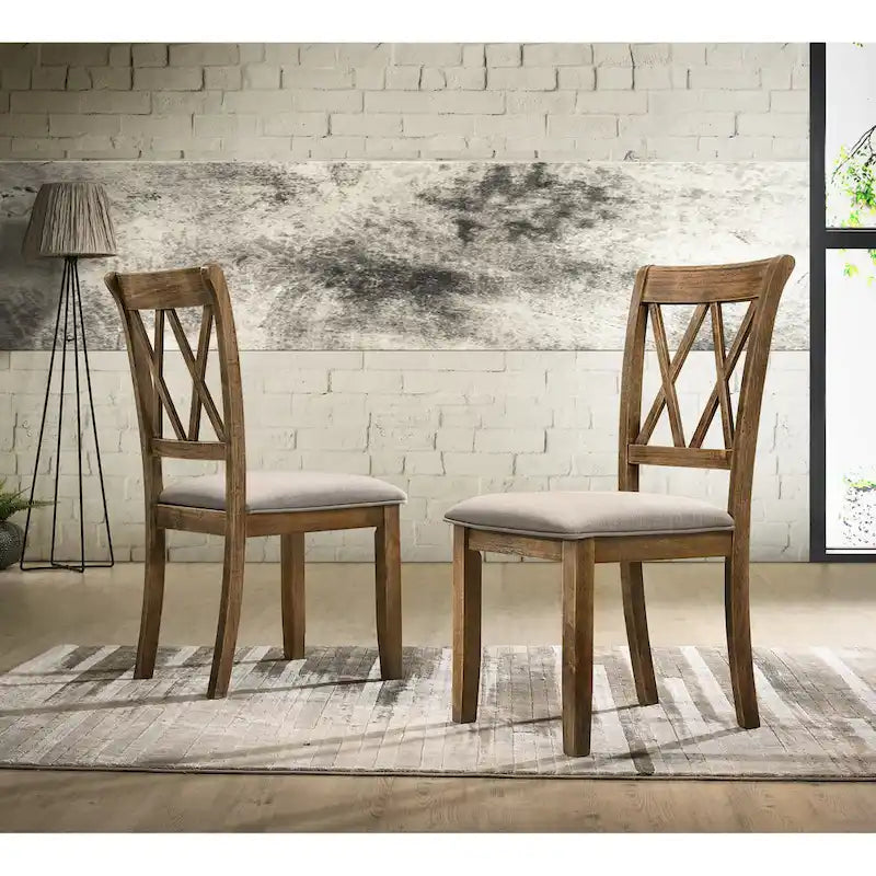Ensemble de salle à manger 7 pièces en bois de style ferme moderne Enna de Roundhill Furniture avec table à tréteaux, finition bois flotté brossé