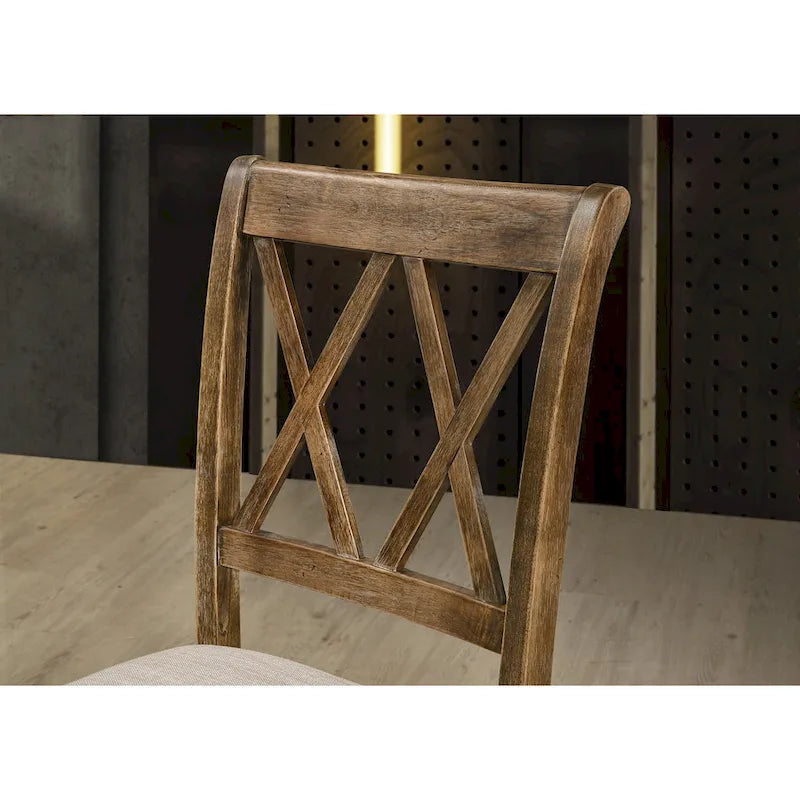 Ensemble de salle à manger 7 pièces en bois de style ferme moderne Enna de Roundhill Furniture avec table à tréteaux, finition bois flotté brossé