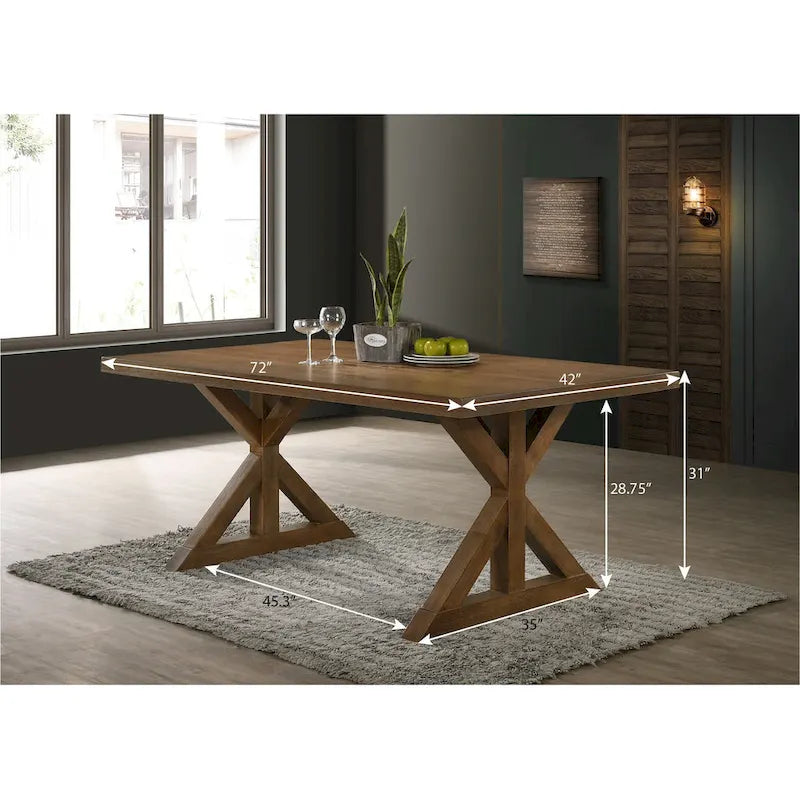 Ensemble de salle à manger 7 pièces en bois de style ferme moderne Enna de Roundhill Furniture avec table à tréteaux, finition bois flotté brossé