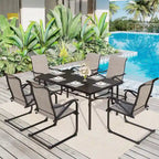 Ensembles de salle à manger de patio 7 pièces, 6 chaises en textilène et 1 table en métal avec trou pour parasol de 2,1 po