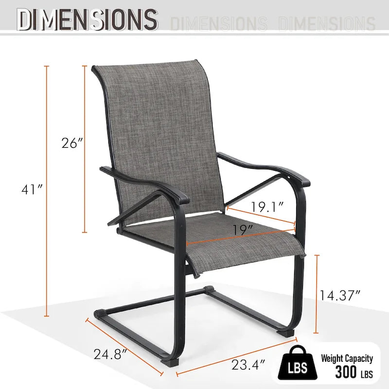 Ensemble de salle à manger 9 pièces, 1 table extensible en métal et 8 chaises en textilène à ressorts oscillants