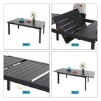 Ensemble de salle à manger 9 pièces, 1 table extensible en métal et 8 chaises en textilène à ressorts oscillants