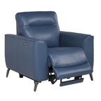 Fauteuil inclinable électrique en cuir pleine fleur bleu océan Steve Silver