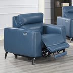 Fauteuil inclinable électrique en cuir pleine fleur bleu océan Steve Silver