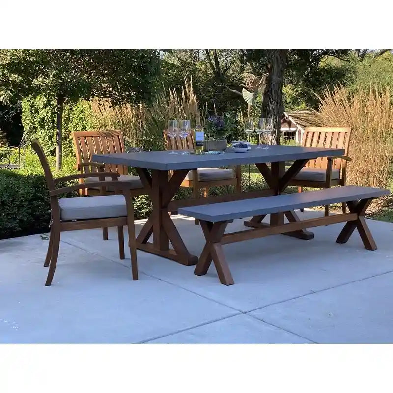 Nadine – Ensemble de salle à manger 6 pièces en eucalyptus et bois composite avec chaises de luxe