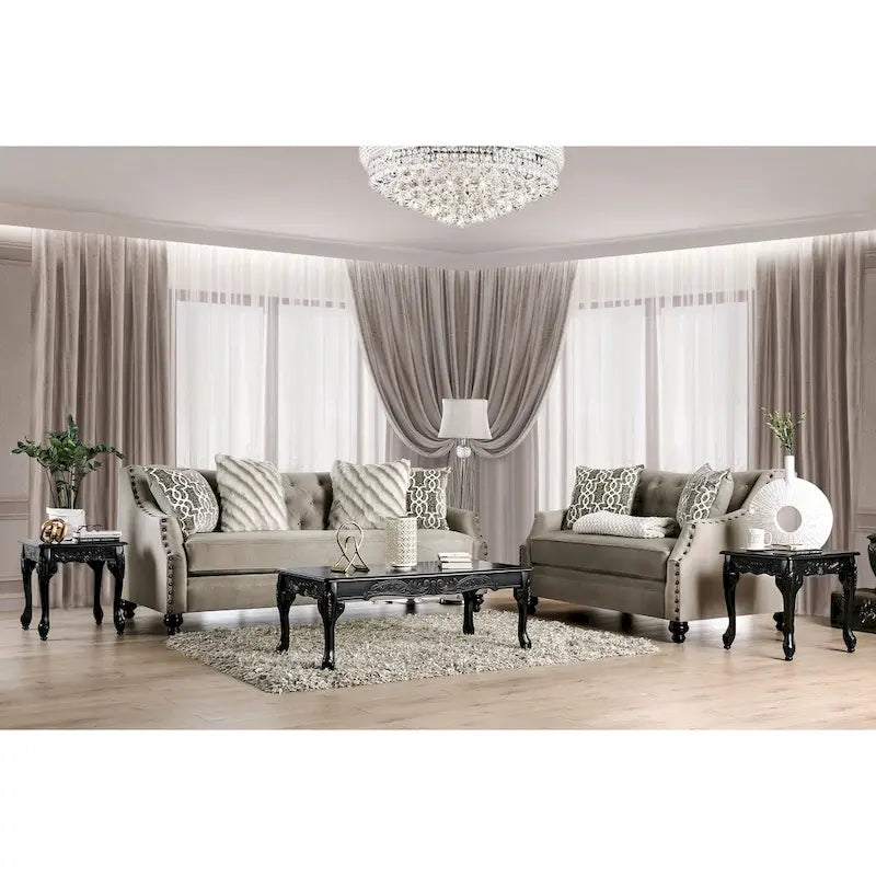Canapé traditionnel Cram en chenille marron capitonné avec clous décoratifs par Furniture of America