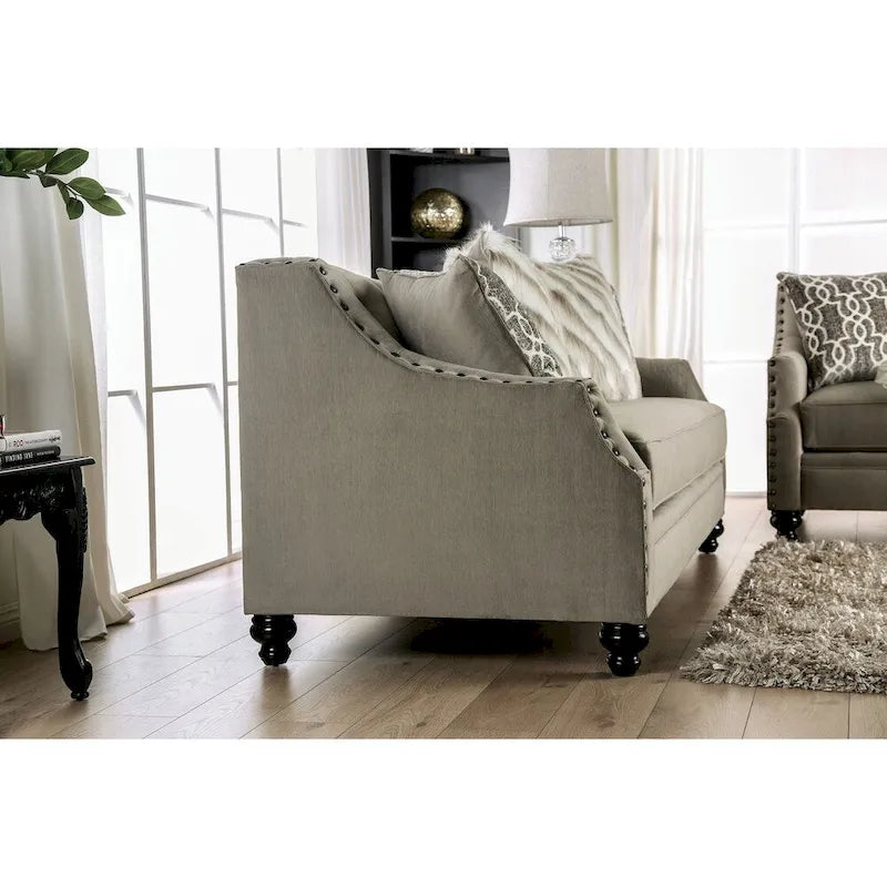 Canapé traditionnel Cram en chenille marron capitonné avec clous décoratifs par Furniture of America