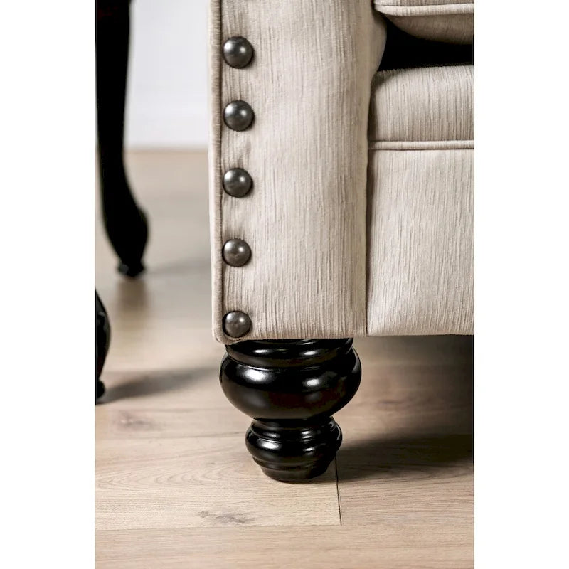 Canapé traditionnel Cram en chenille marron capitonné avec clous décoratifs par Furniture of America