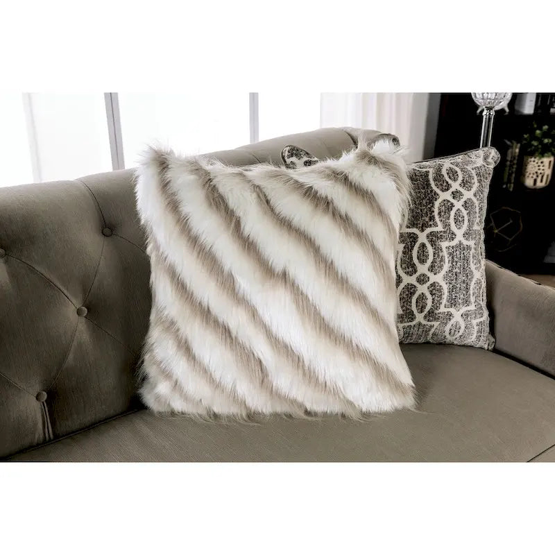 Canapé traditionnel Cram en chenille marron capitonné avec clous décoratifs par Furniture of America