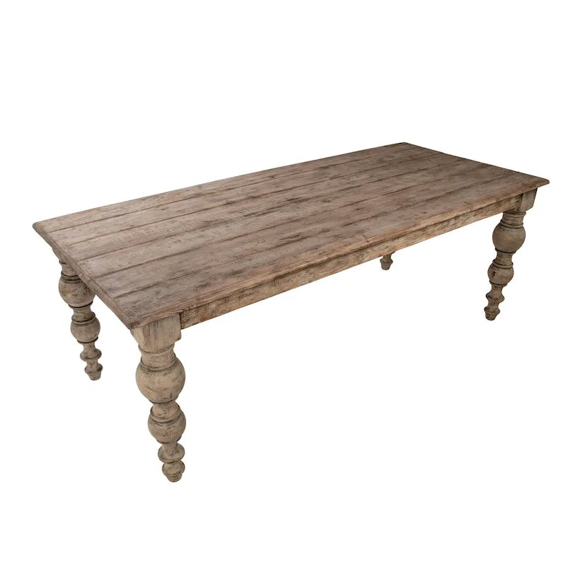 Table de salle à manger rectangulaire Maeve de 84 pouces en pin recyclé avec pieds à quatre montants sculptés finition scellée antique