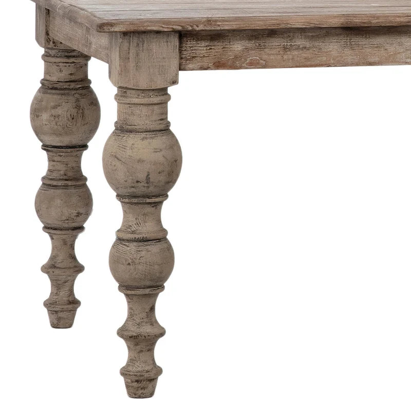 Table de salle à manger rectangulaire Maeve de 84 pouces en pin recyclé avec pieds à quatre montants sculptés finition scellée antique