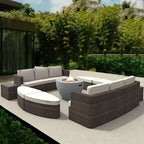 Ensemble de 9 pièces de lit de repos en osier pour patio avec table brasero en béton