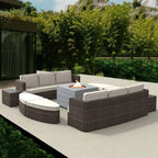 Ensemble de 9 pièces de lit de repos en osier pour patio avec table brasero en béton
