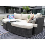 Ensemble de 9 pièces de lit de repos en osier pour patio avec table brasero en béton