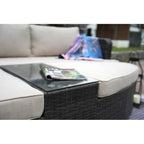 Ensemble de 9 pièces de lit de repos en osier pour patio avec table brasero en béton