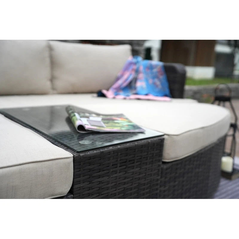 Ensemble de 9 pièces de lit de repos en osier pour patio avec table brasero en béton