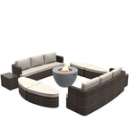 Ensemble de 9 pièces de lit de repos en osier pour patio avec table brasero en béton