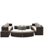 Ensemble de 9 pièces de lit de repos en osier pour patio avec table brasero en béton