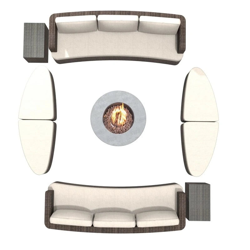 Ensemble de 9 pièces de lit de repos en osier pour patio avec table brasero en béton