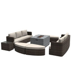 Ensemble de 9 pièces de lit de repos en osier pour patio avec table brasero en béton
