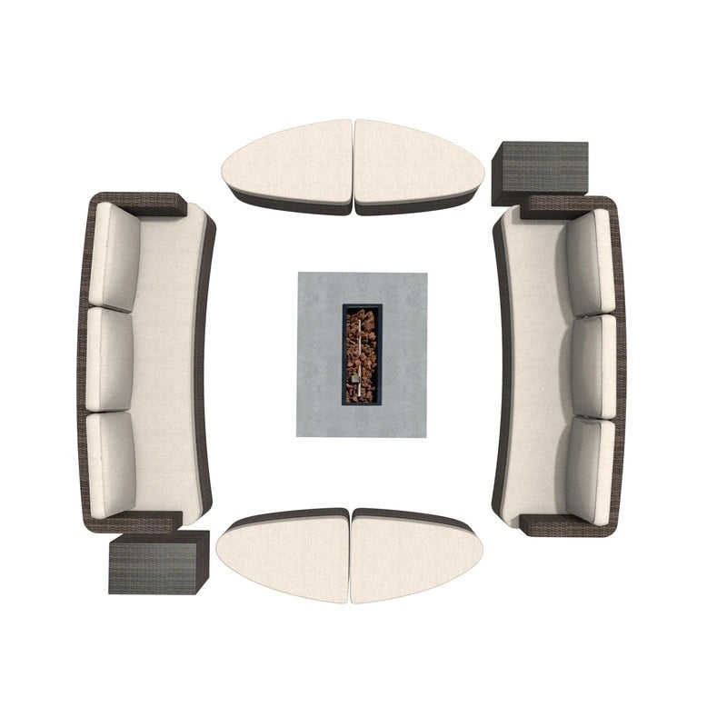 Ensemble de 9 pièces de lit de repos en osier pour patio avec table brasero en béton