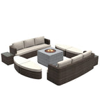 Ensemble de 9 pièces de lit de repos en osier pour patio avec table brasero en béton