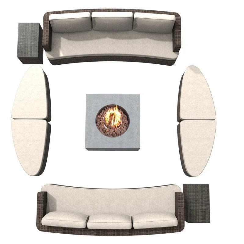 Ensemble de 9 pièces de lit de repos en osier pour patio avec table brasero en béton
