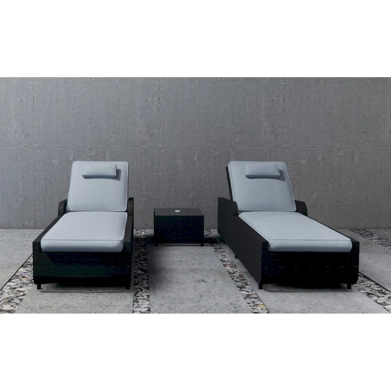 Ensemble de 3 chaises longues réglables en osier et aluminium pour l'extérieur
