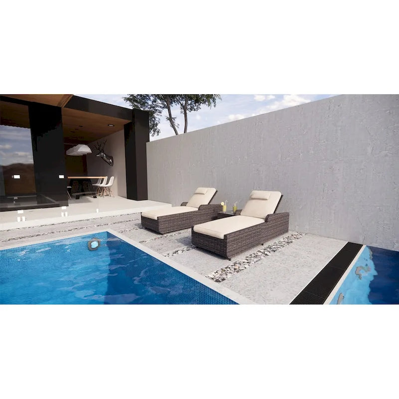 Ensemble de 3 chaises longues réglables en osier et aluminium pour l'extérieur