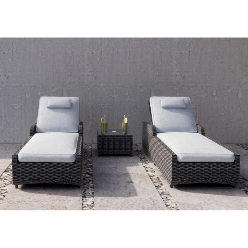 Ensemble de 3 chaises longues réglables en osier et aluminium pour l'extérieur