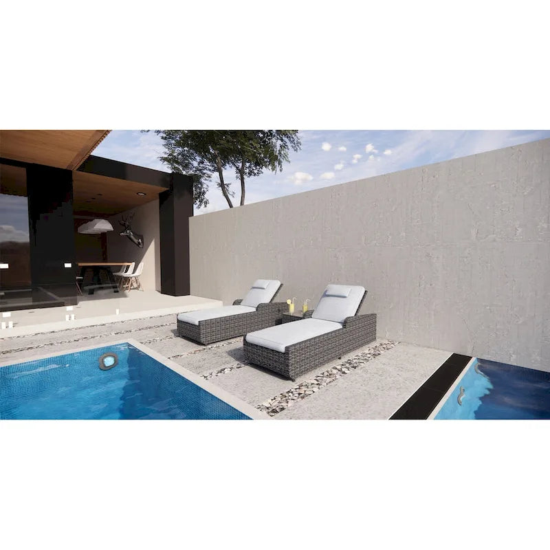 Ensemble de 3 chaises longues réglables en osier et aluminium pour l'extérieur