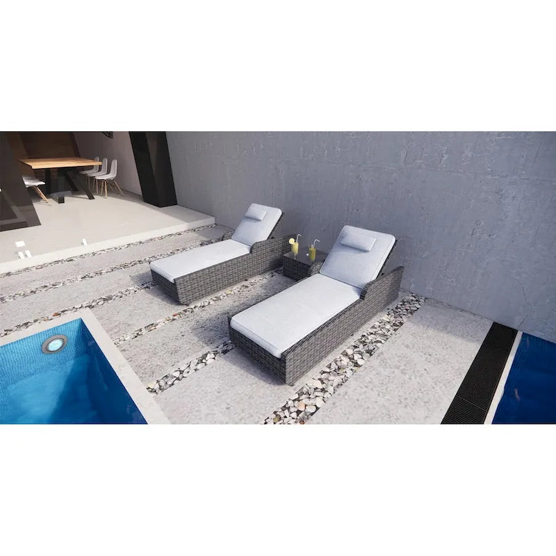 Ensemble de 3 chaises longues réglables en osier et aluminium pour l'extérieur