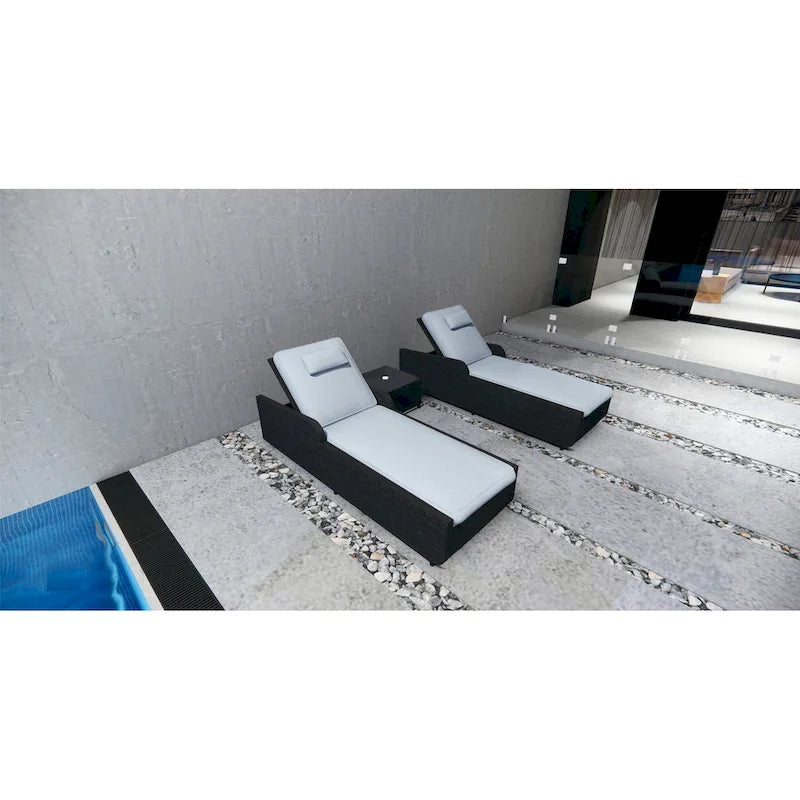 Ensemble de 3 chaises longues réglables en osier et aluminium pour l'extérieur