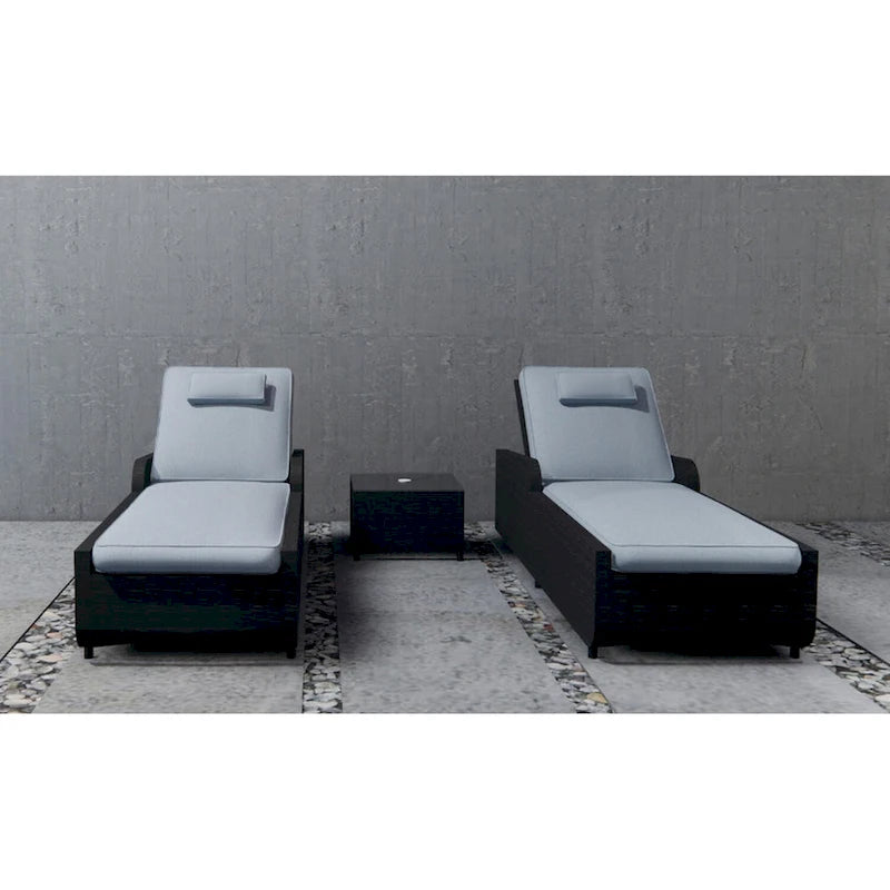 Ensemble de 3 chaises longues réglables en osier et aluminium pour l'extérieur