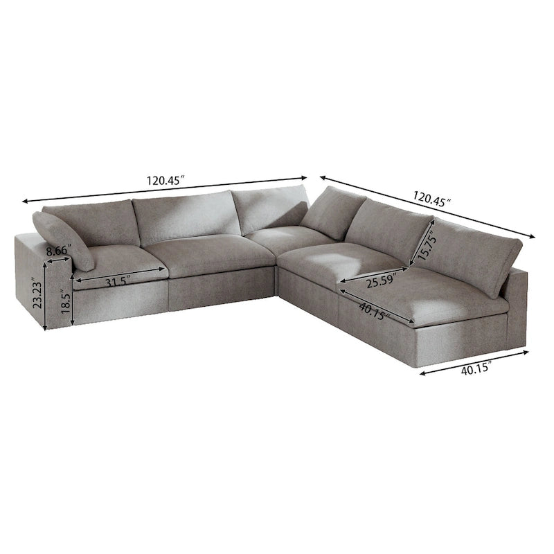 Canapé d'angle 5 places rembourré en duvet surdimensionné 120,45 po