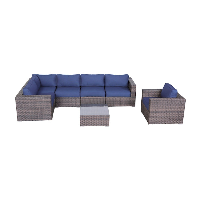 Groupe de sièges modulables en rotin Sunbrella LSI 7 pièces avec coussins