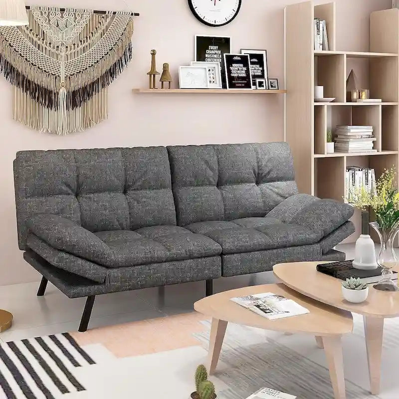 Canapé-lit futon, canapé convertible pliable en mousse à mémoire de forme avec accoudoirs réglables pour petits espaces
