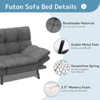 Canapé-lit futon, canapé convertible pliable en mousse à mémoire de forme avec accoudoirs réglables pour petits espaces