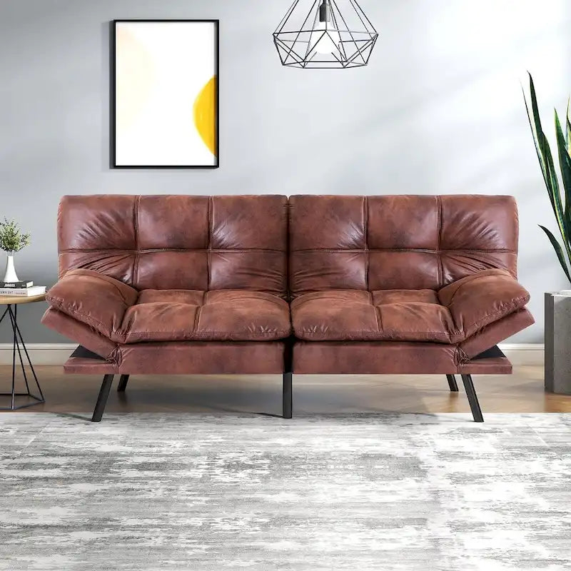 Canapé-lit futon, canapé convertible pliable en mousse à mémoire de forme avec accoudoirs réglables pour petits espaces