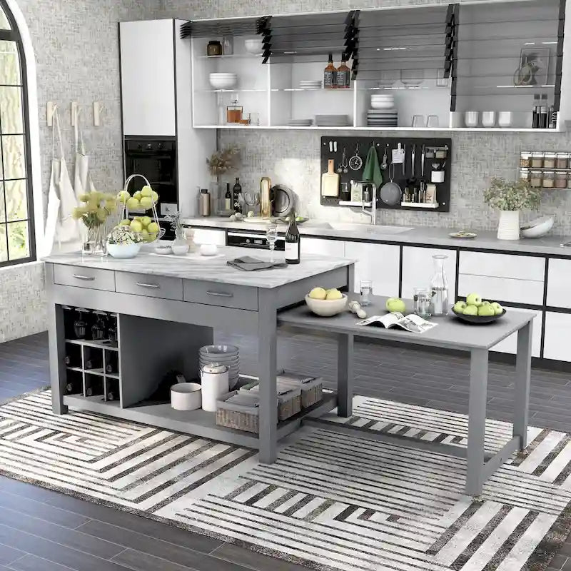 Îlot de cuisine multifonctionnel en bois de style ferme Graneger par Furniture of America