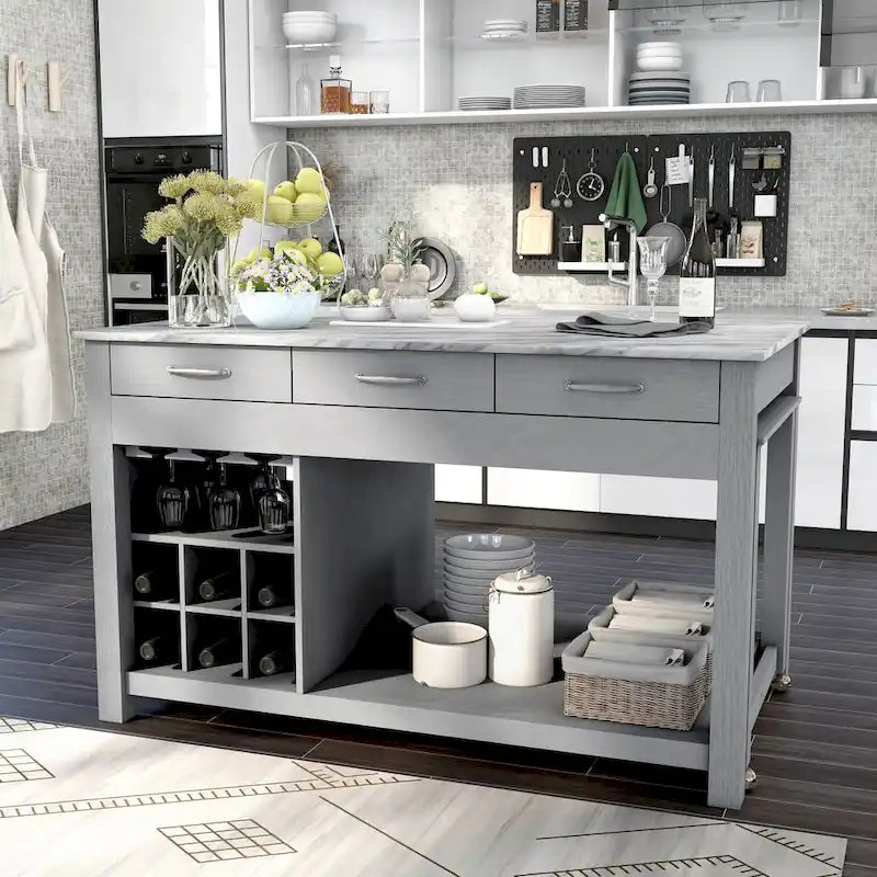 Îlot de cuisine multifonctionnel en bois de style ferme Graneger par Furniture of America