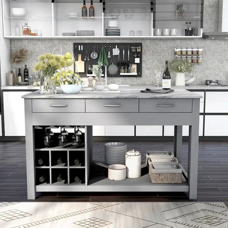 Îlot de cuisine multifonctionnel en bois de style ferme Graneger par Furniture of America