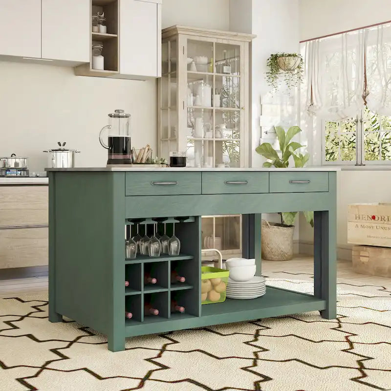 Îlot de cuisine multifonctionnel en bois de style ferme Graneger par Furniture of America
