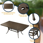 Ensemble de salle à manger de patio en fonte d'aluminium 9 pièces avec coussins